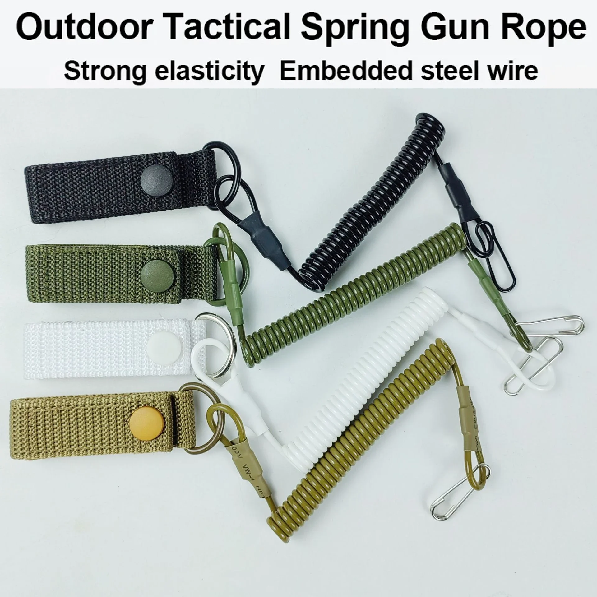 Elastic Lanyard Rope Tactical Anti-lost Military Spring Safety Strap Gun Rope For Key Ring Chain Flashlight Hunting Accessories