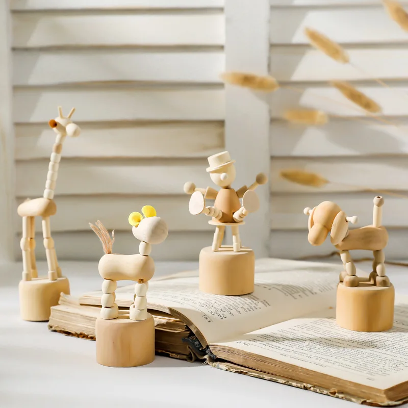 Kawaii-Wooden-Artwork-Movable-Puppet-Desktop-Figures-Ornaments-Clown ...