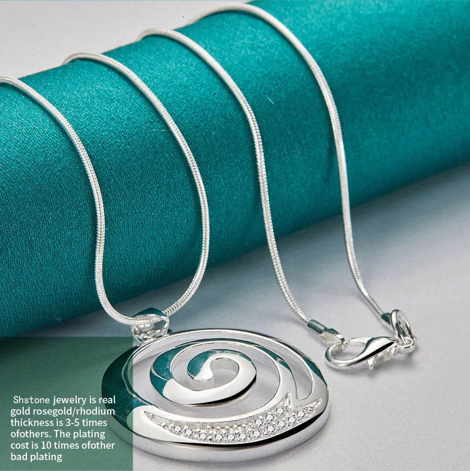 Halskette mit rundem Spirale-Anhänger aus 925er-Sterlingsilber, 40,6–76,2 cm, AAA-Zirkon, für Damen, Verlobung, Hochzeit, modischer Charm-Schmuck – Detail 2