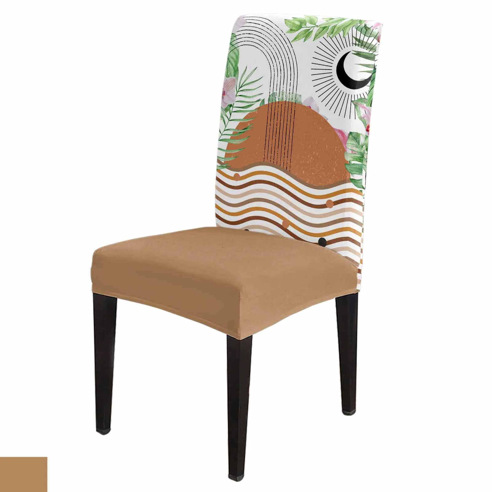 

Boho Geometric Abstract Leaves Chair Cover Set Kitchen Stretch Spandex Seat Slipcover Home Dining Room Seat Cover