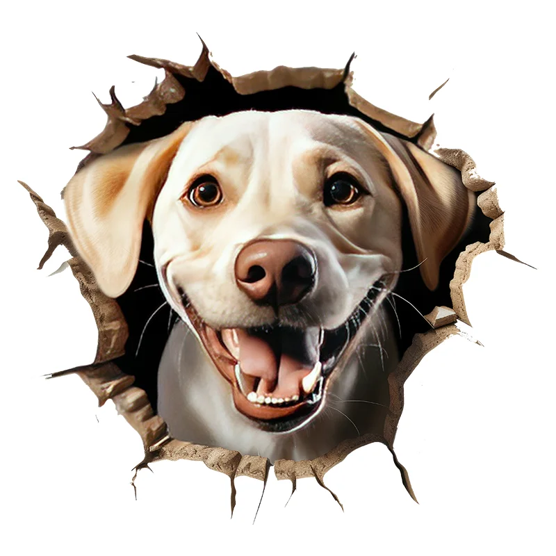 90912# Labrador Retriever Breaking Through the Wall Toilet Sticker, Durable Material, Perfect for Home Wall Decor