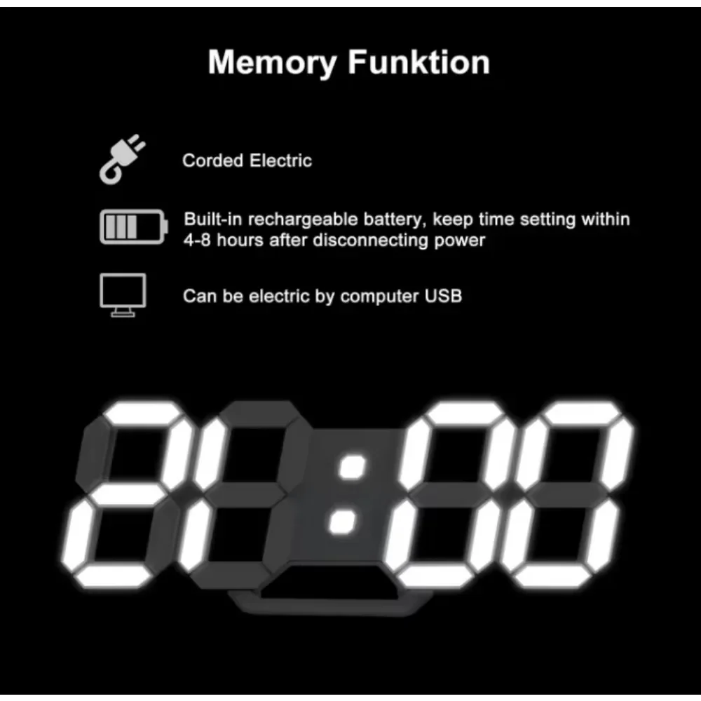 Night Digital Clock Wall Decor Mode Led Home and Decoration Clocks Hanging Watches Bedroom Room Large Interior 3D Light Garden