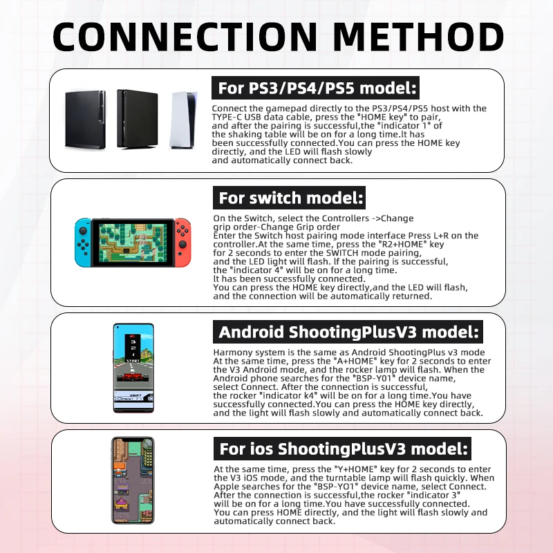 닌텐도 스위치 PS4 PS3 PC용 아케이드 격투 게임 조이스틱 로커, 무선 블루투스 아케이드 게임 스틱 컨트롤러, 8 in 1