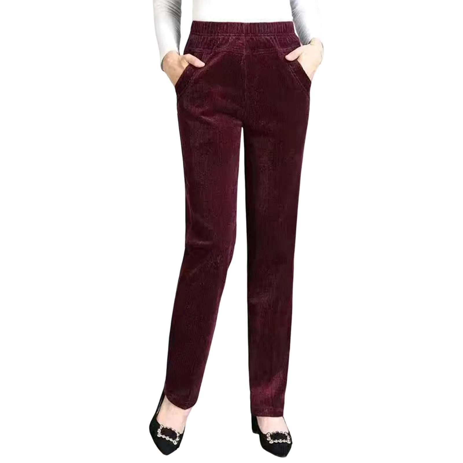 

Women's Solid Color Corduroy Pants Wear-Resistant and Breathable Fabric Pants for Shopping Traveling Dating Working