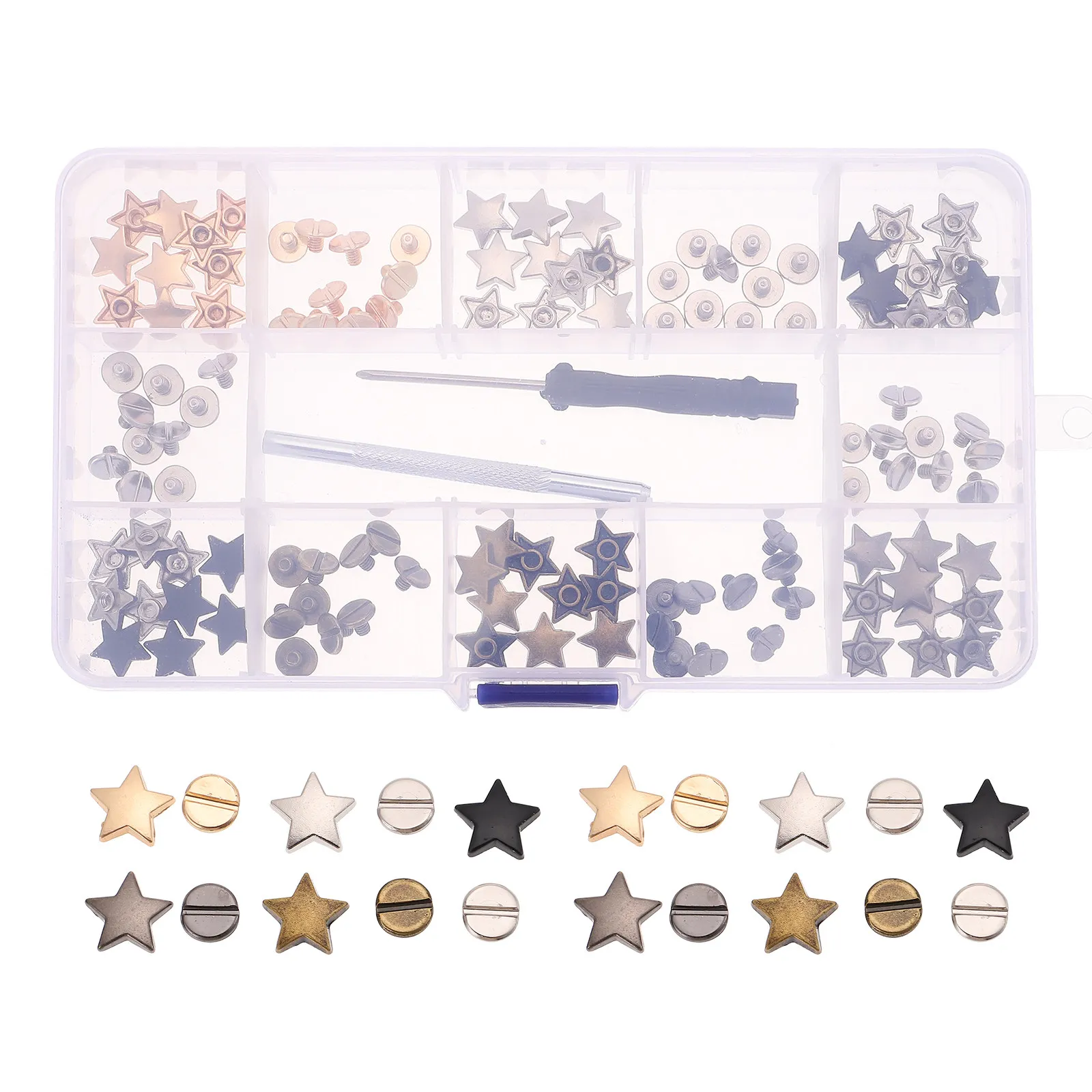 DIY 리벳 별 모양 합금 스터드 키트, 여행 가방 지갑 수리 장식 공예 제작용, 튼튼하고 견고하며 쉽게 부러지지 않음