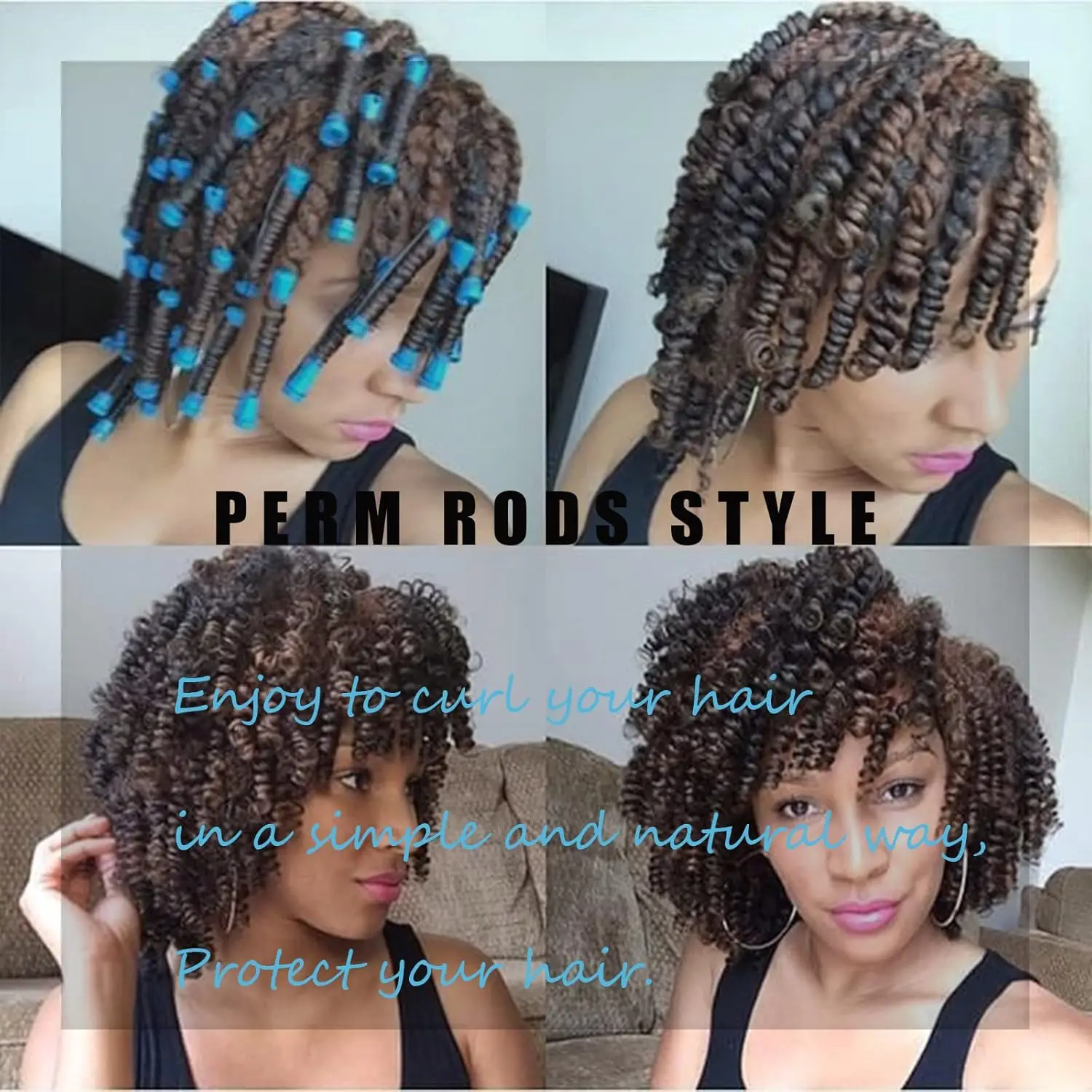 Hair Styling Tool Perm Rods 60 pcs Small Size Hair Rollers for Natural Hair Long Short Styling Tool Curlers 0.35 inch Blue Color