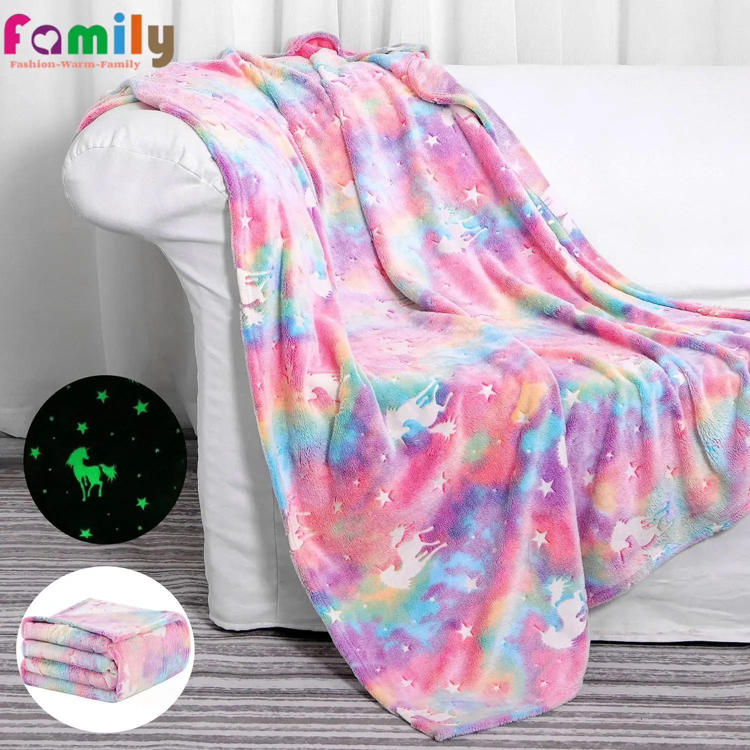 

Glow in Blanket Washable Soft Flannel Luminous Unicorn Warm Throw Blankets for Birthday Christmas Thanksgiving Easter Gifts