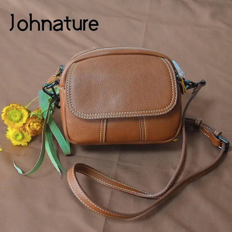 

Женская сумка из натуральной кожи Johnature, однотонная маленькая сумка через плечо из натуральной воловьей кожи, универсальная, в стиле ретро, для отдыха, 2024