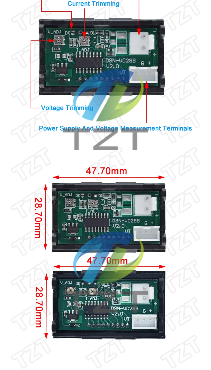 Tzt dc 6-120v 50a 100a digitales Stroms pannungs tester modul blau rot Dual-LED-Anzeige feld mit Shunt – Detail 3