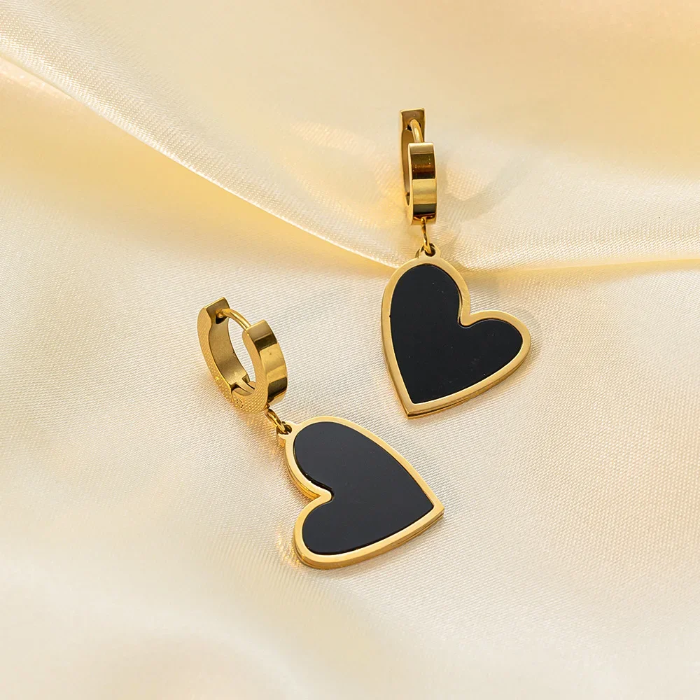 

Classic Black Peach Heart Pendant Design Stainless steel Gold Color Earrings 2024 Fashion Jewelry Party Women's Set Accessories