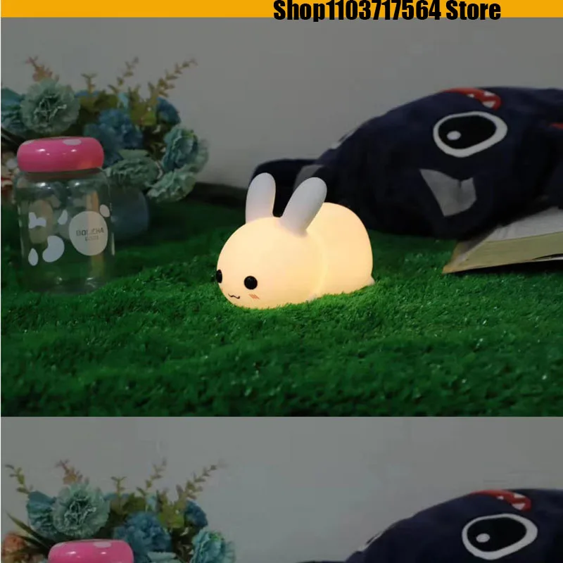 

Cute Rabbit Silicone Pat Lamp Soft Light Touch Sensor Bedside Night Light Childern Kid Sleep Accompany Light for Decor Gift
