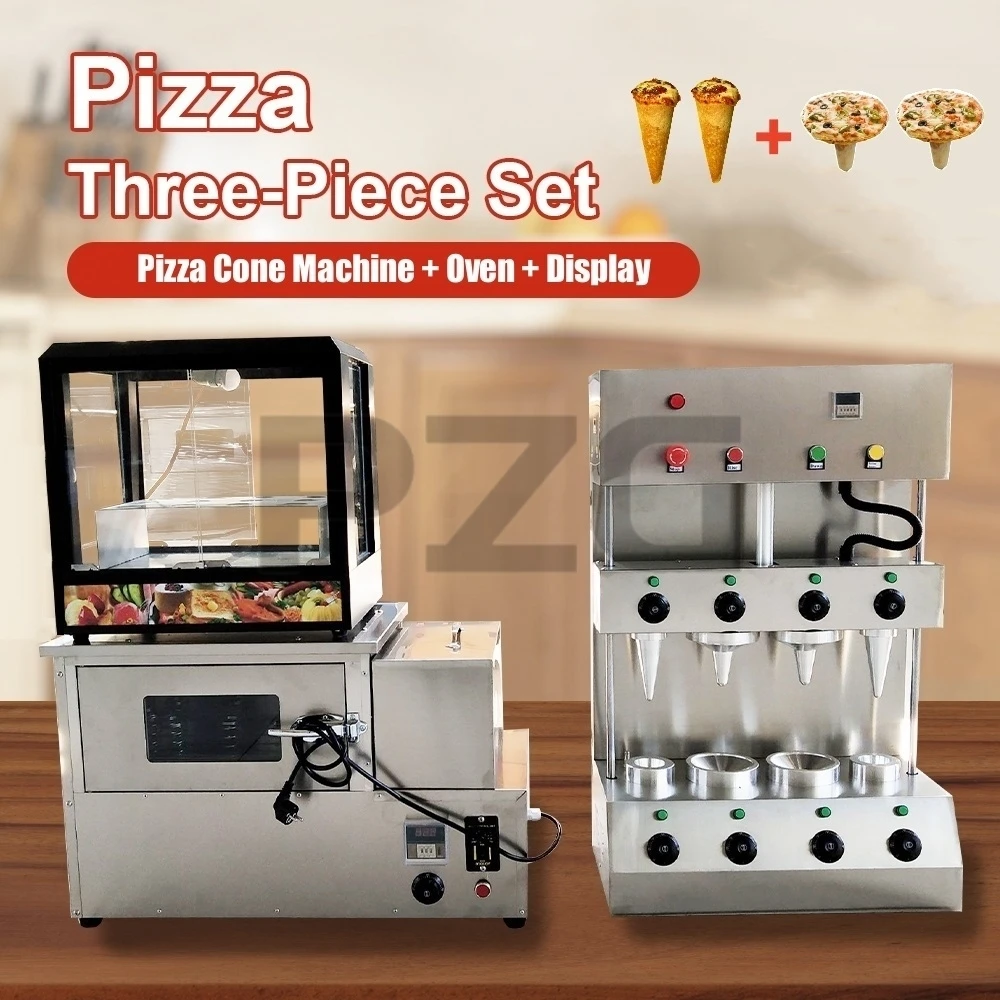 Description Picture 3 of item2 Cones 2 Umbrellas 4 Heads Pizza Cone Machine Pizza Oven Electric Stainless Steel Snack Cone Pizza Making Machine