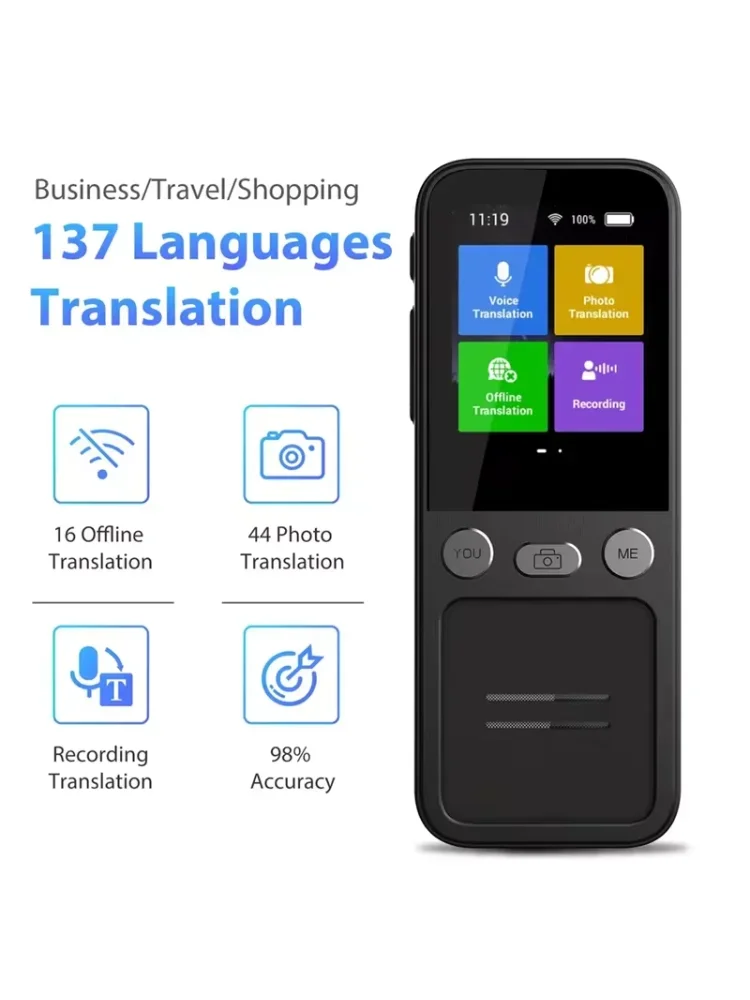 Translation Machine T16 AI Voice Real Time 138 Multi Online Languages Voice-Record 3.1 Inch Big Screen Portable Offline