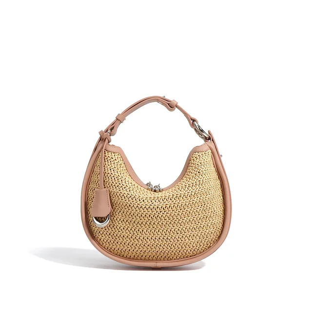 Raffia Leather Moon Bag