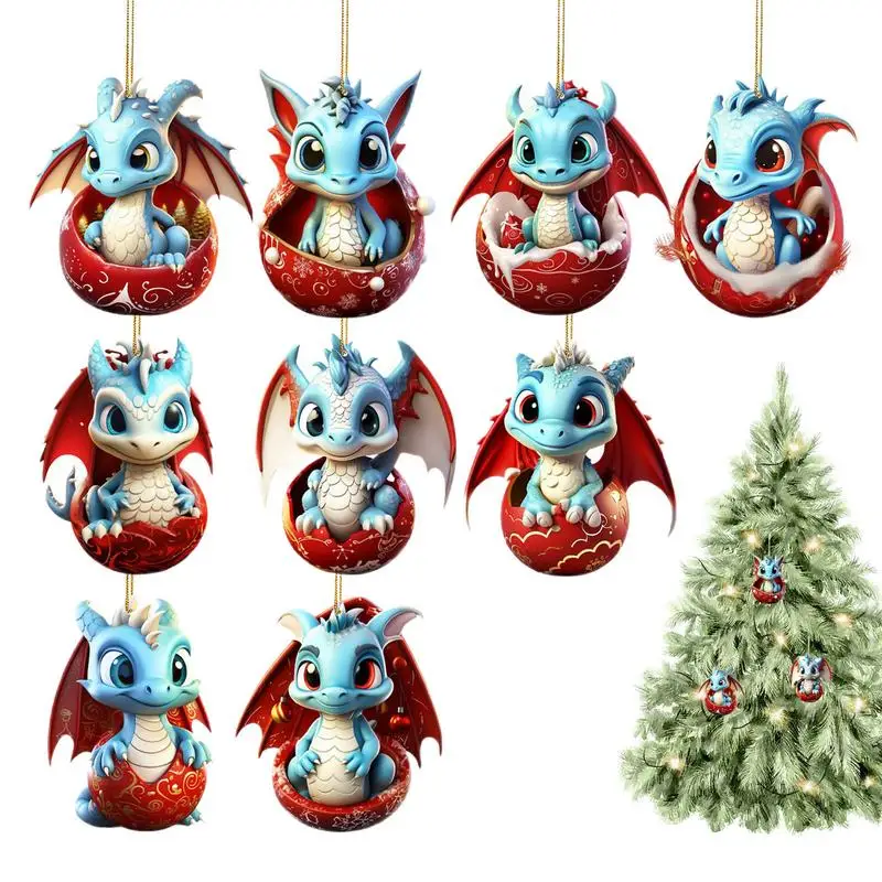 

Dragon Egg Hangings Ornament 9PCS Adorable Christmas Tree Ornament Exquisite Christmas Decorations Funny Dragon Figurines