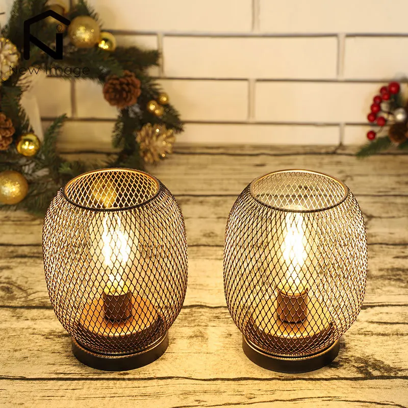 2Pcs Metal Cage Table Lamp Round Shaped LED Lantern Battery Powered Cordless Lamp for Weddings Party Home Decor Candle Holder - Image 5