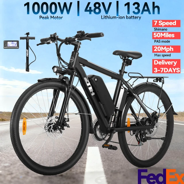 1000W 26-Inch Electric Mountain Bike, 48V Battery, Up to 50 Miles, 20 MPH Adult Ebike, UL 2849 Certified