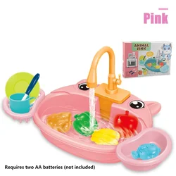 Deluxe Toy Kitchen Sink Set with Electric Water Circulation for Imaginative Pretend Play (Pink Piglet)