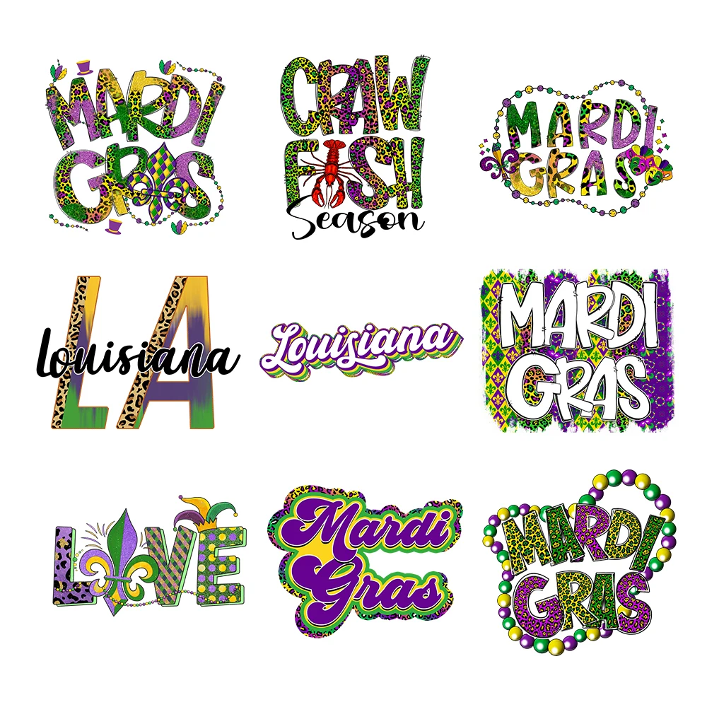 Mardi Gras Iron-On Transfer For Clothing Patches DIY Washable T-Shirts  Thermo Sticker Applique T8061