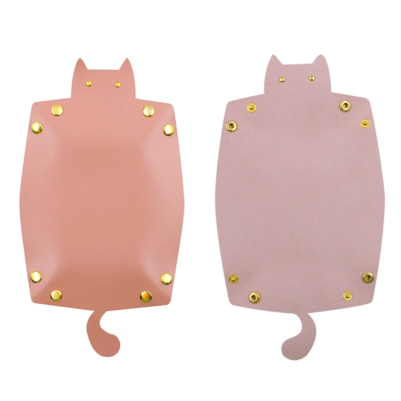 PU Leather Desktop Storage Tray, Stationery Storage Tray, Dice Rolling Cat Shaped, Square, Key Box
