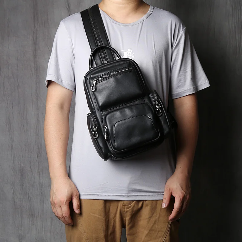 NZPJ Genuine Leather Crossbody Bag for Men And Women Natural Cowhide Chest Bag Suitable for 9.7-inch iPad Backpack