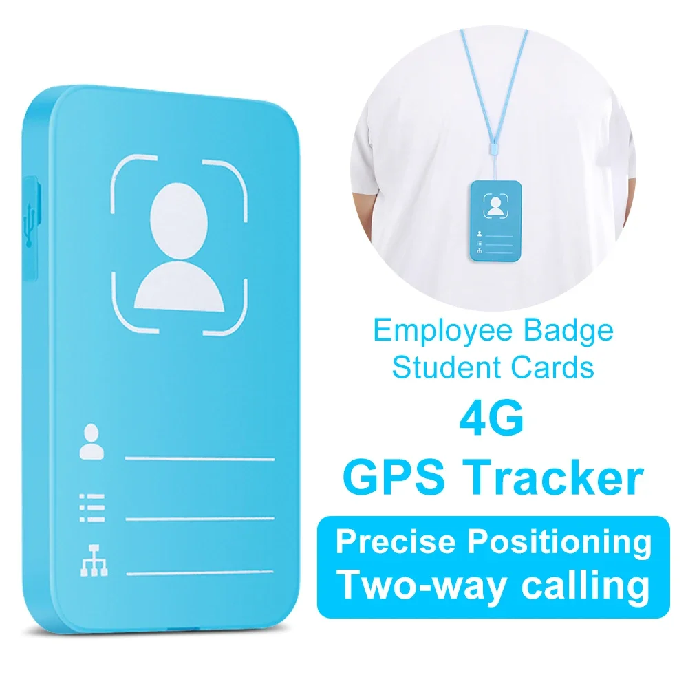 

New 4G GPS Tracker Student Worker ID Card with Rope, Long Work Time, IP67 Waterproof Tracking Device Two-way Calling for Older