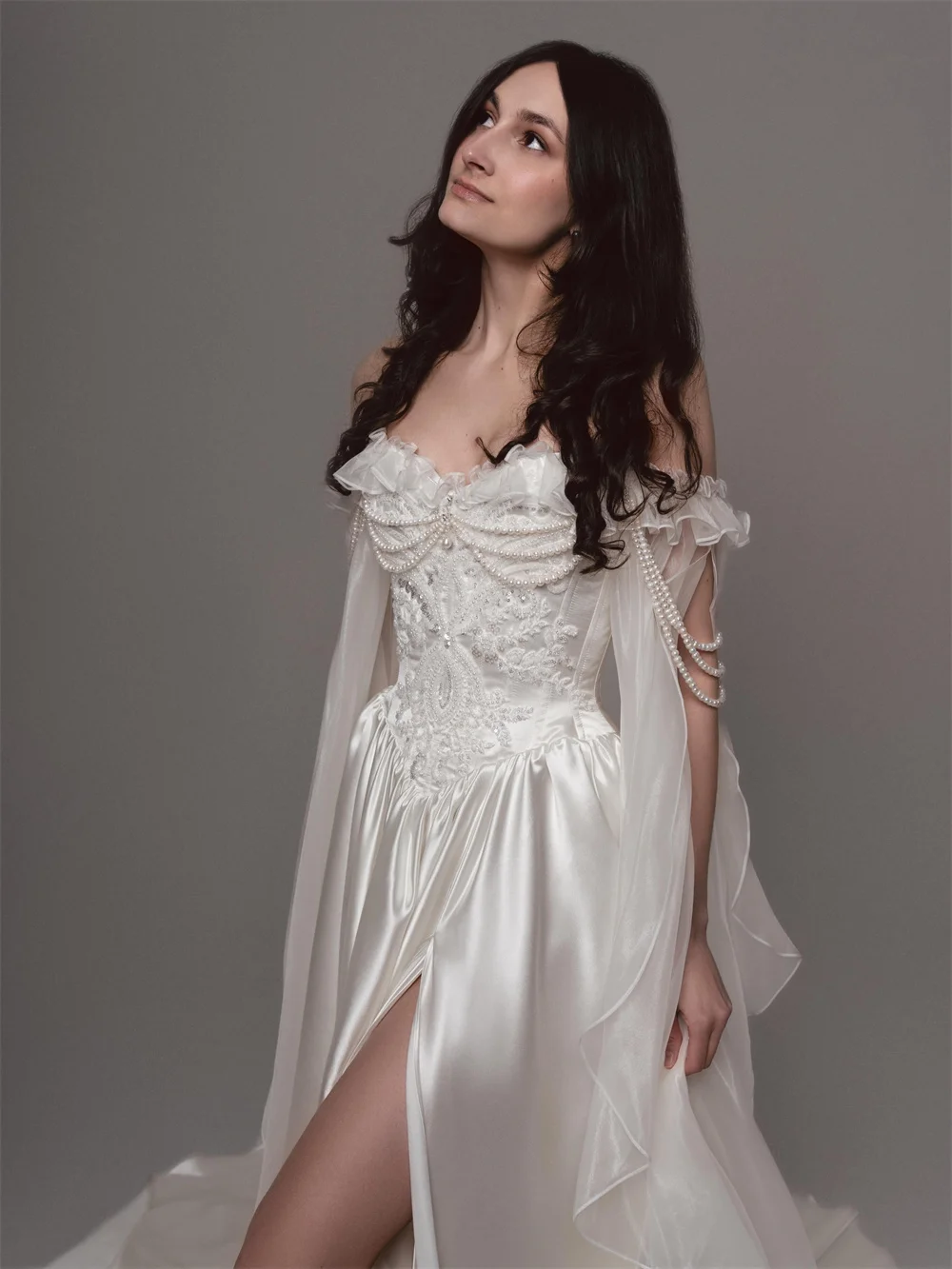 Kyoto Off The Shoulder Customized Off-white Wedding Dresses Side High Split vestidos de noche Chic A-Line robe de mariée 2026