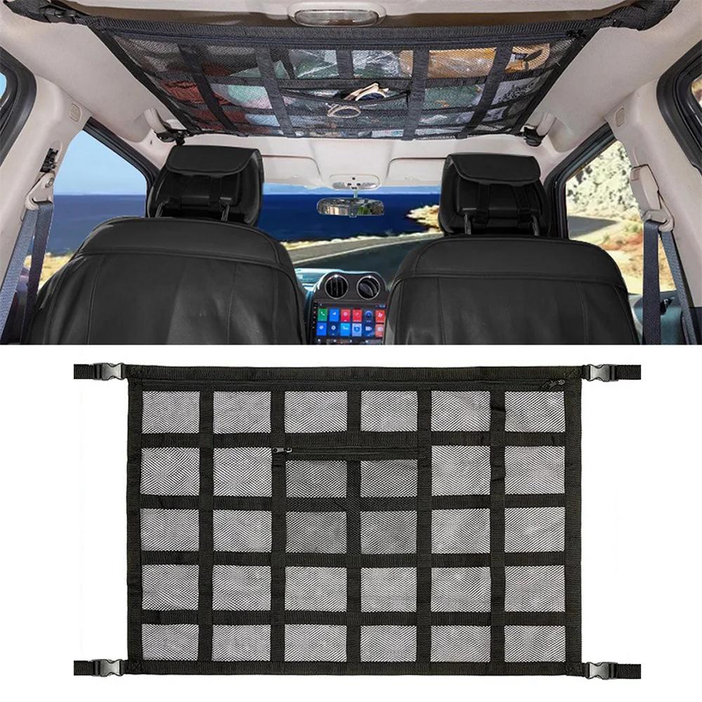 Car Roof Storage Organizer Automotive Ceiling Cargo Net Pocket Mesh Car Camping Accessories