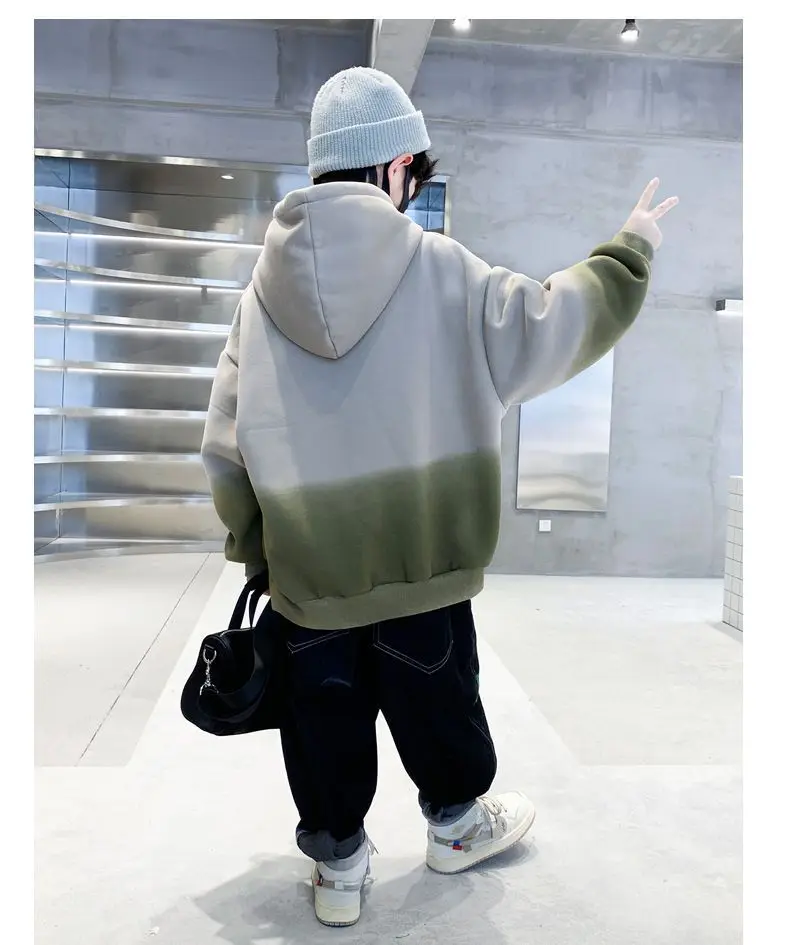 New teens children boy velvet letter hooded fashion Autumn and winter street fashion 5.6.7.8.9.10.11.12year hoodies