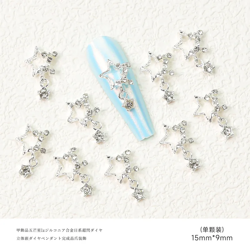 10pcs 오각형 스타 네일 아트 매력 반짝 이는 심장 토성 행성 라인 석 3D 네일 장식 반짝이 네일 매니큐어 액세서리