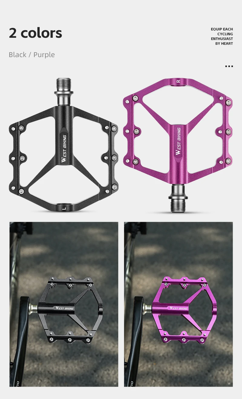WEST BIKING Fahrradpedale aus Aluminiumlegierung, MTB, Rennrad, rutschfest, ultraleicht, versiegelt, 3-Lager, verbreitert flache Fahrradpedale, Fahrradteile – Detail 11