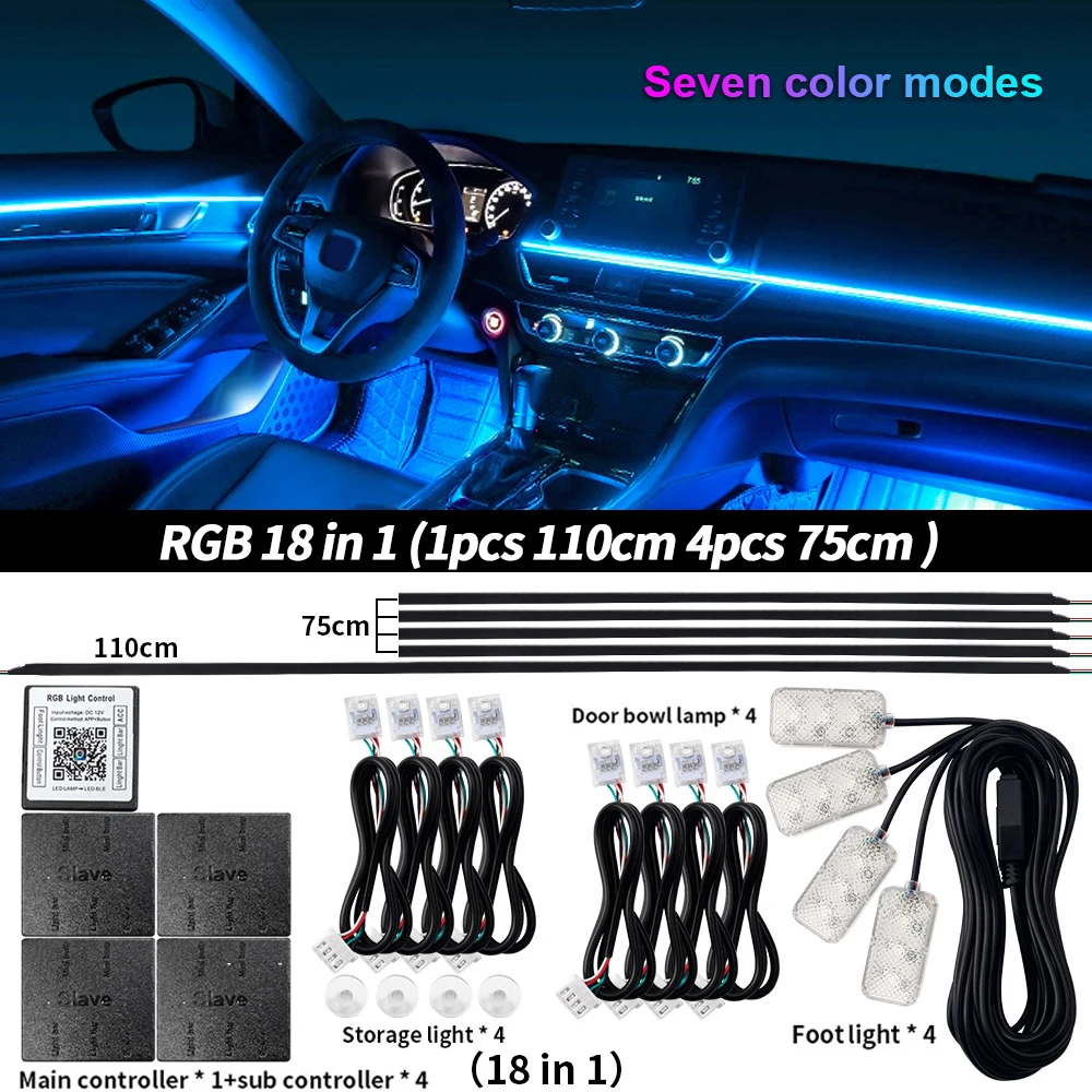 ตัวเลือกสินค้า แถบไฟ LED ปรับสีได้ 213 สี สำหรับตกแต่งภายในรถ