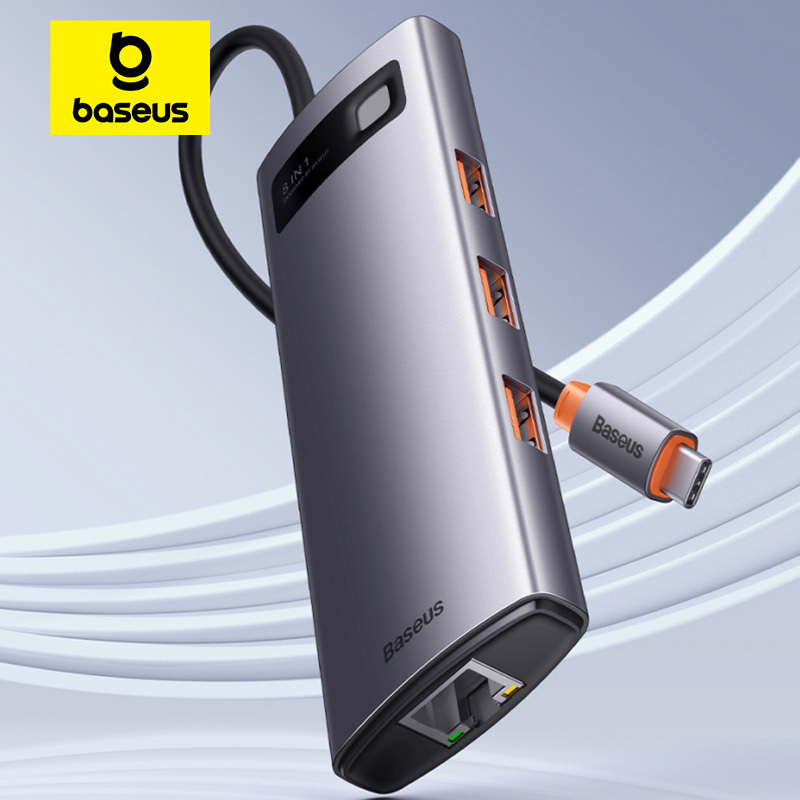 ãFlash Sale Limited StockãBaseus 8-in-1 USB C HUB to HDMI 4K@60Hz Type-C USB3.0 Adapter PD 100W RJ45 SD TF Docking Station Hub