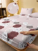 1 Simple modern Plant Flower Rose printed matte Fitted Sheet, bedroom printed bed cover, bedding (excluding pillowcases) 1