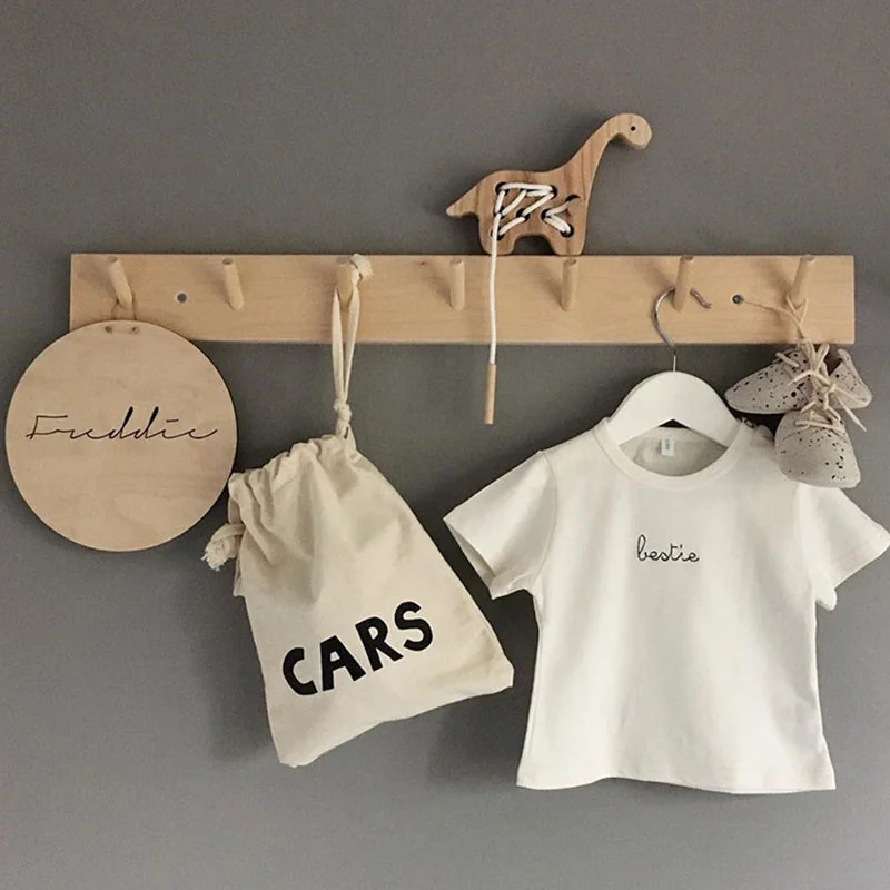 Nordic Decorative Storage Rack Wooden Hooks Creative Coat  Children'S Room Decoration Wall Shelf  Organizer Hanger