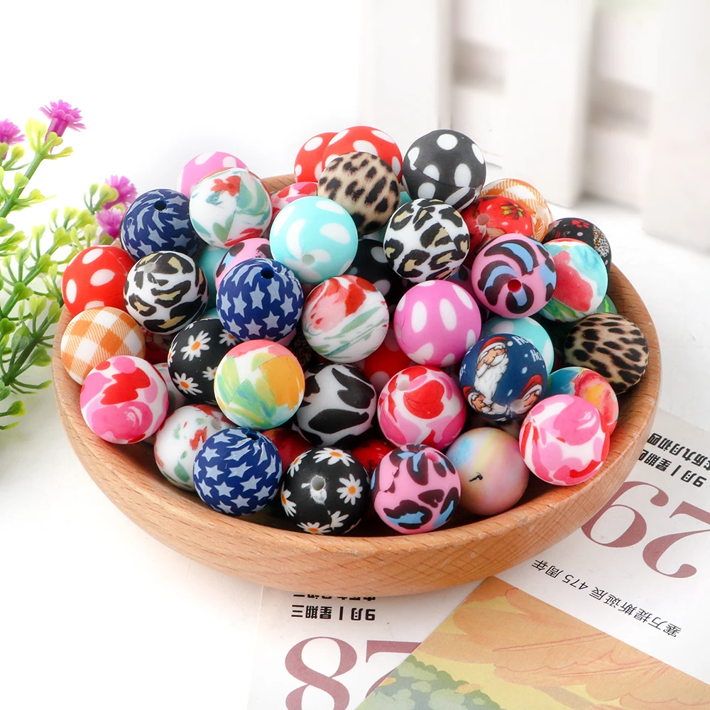 50-500Pcs New 15mm Round Printed Silicone Beads Leopard Beads For Jewelry Making DIY KeyChain Necklace Bracelet Accessorie