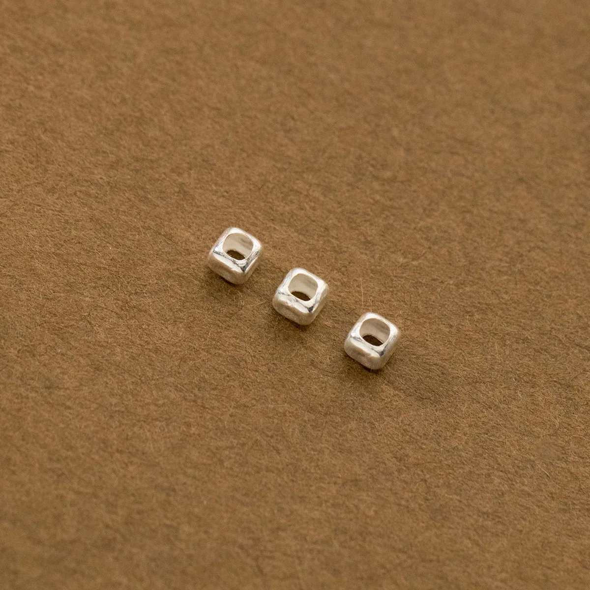10pcs/Lot 925 Sterling Silver Cute Small Sqaure Sugar Loose Beads 3mm Handmade Beading Spacers DIY Silver Jewelry Accessories 3