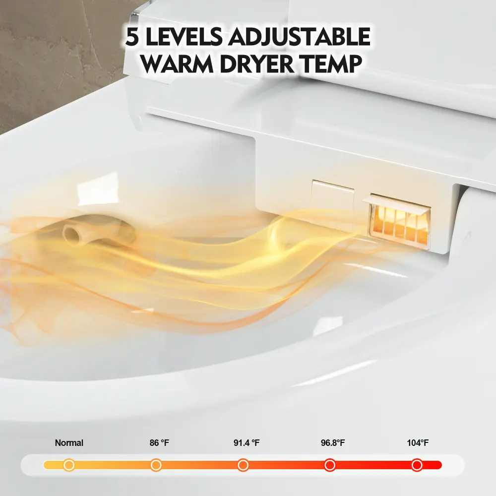 Luxury Smart Toilet with Dryer and warm water,  Elongated Bidet Toilet with Heated Seat, with Remote Control, LED Night Light 5