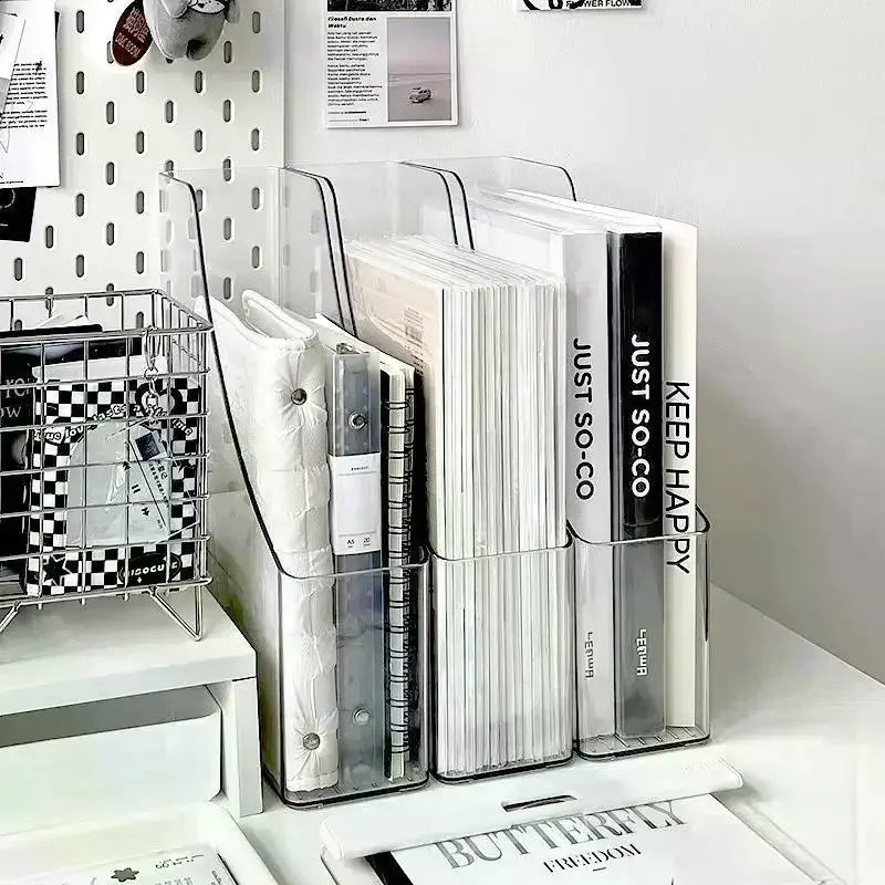 Portadocumenti da scrivania trasparente in PET, contenitore verticale per archiviazione, vassoio portaoggetti, organizer per carta, libri e riviste, per casa e ufficio