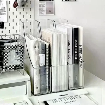 Portadocumenti da scrivania trasparente in PET, contenitore verticale per archiviazione, vassoio portaoggetti, organizer per carta, libri e riviste, per casa e ufficio