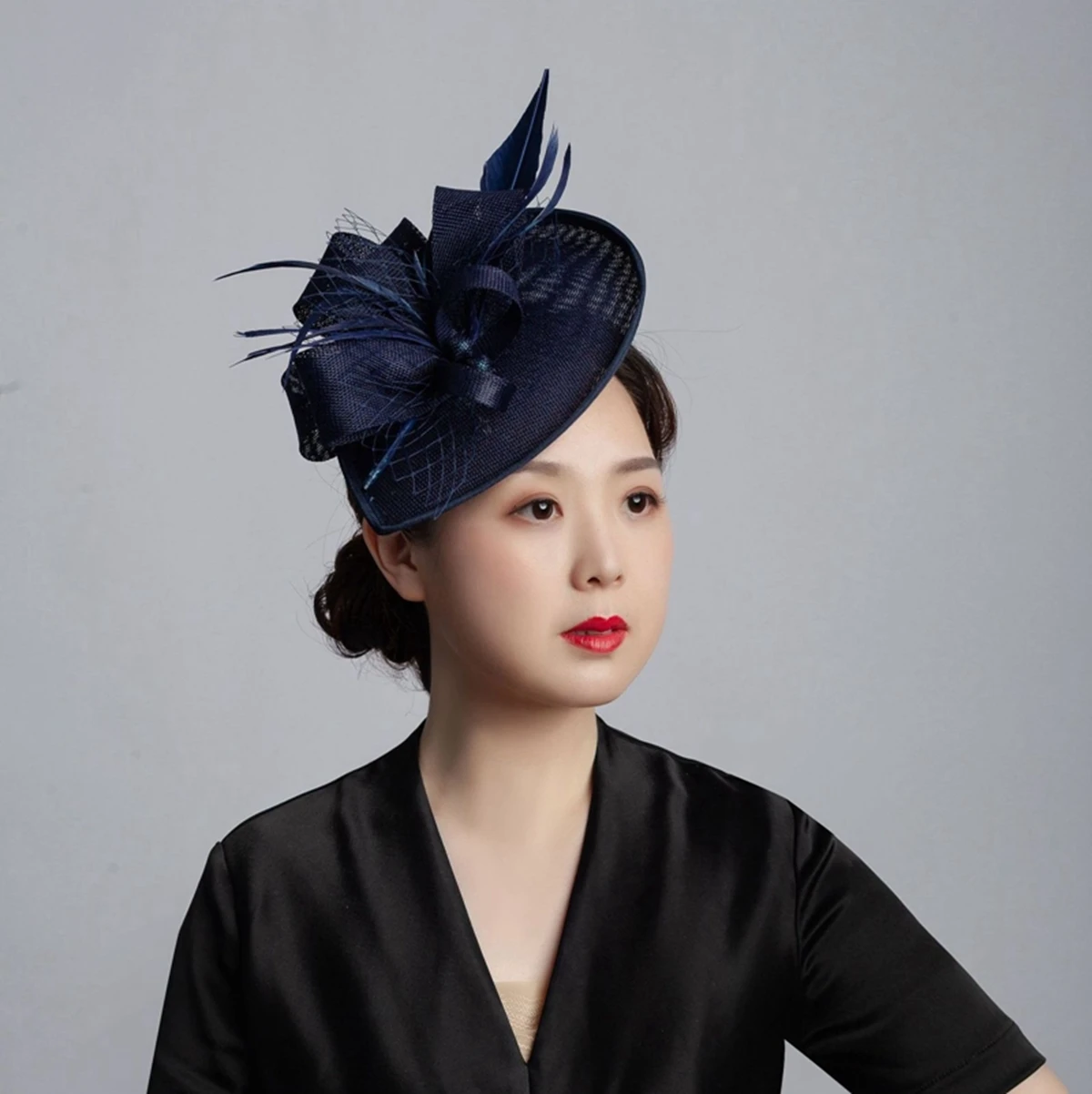 Teardrop Schwere Weben Sinamay Schleife Schleier und Feder Fascinator Formalen Hut Kentucky Derby,Ascot, Melbourne Cup, kirche Kopfstück – Detail 6