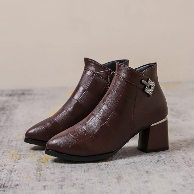 Autumn Women's Shoes Fashion Bowknot Chunky Heel Platform Ankle Boots for Women Plus Size Ladies Mid-calf Boots Zapatos De Mujer