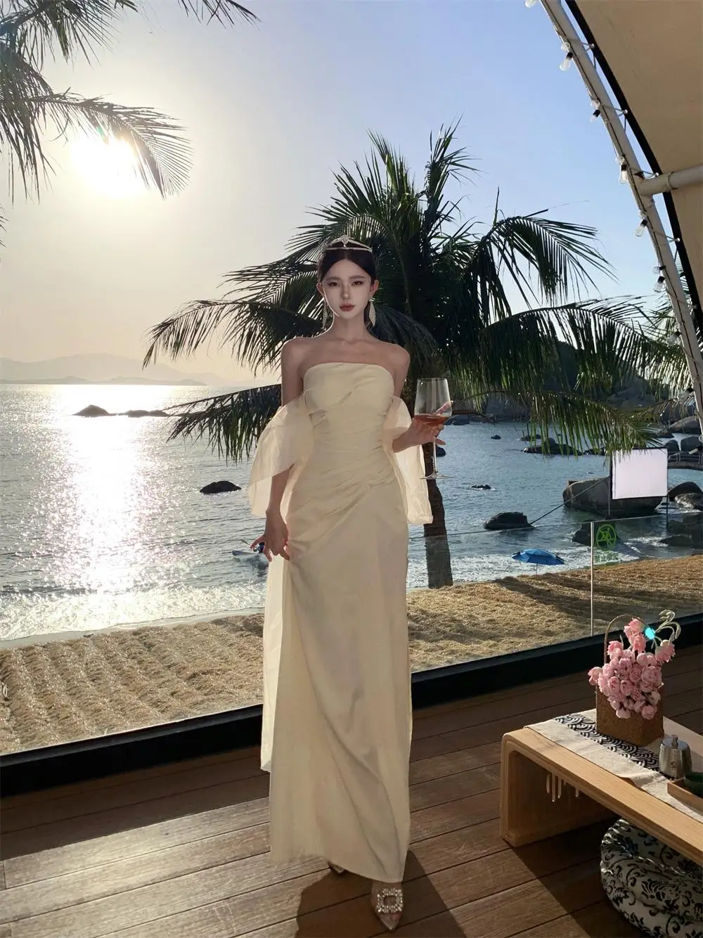 Elegant Wedding Long Dresses for Women Strapless Bodycon Mermaid Evening Party Dress Slim Prom Robe Korean Fashion Vestido Mujer