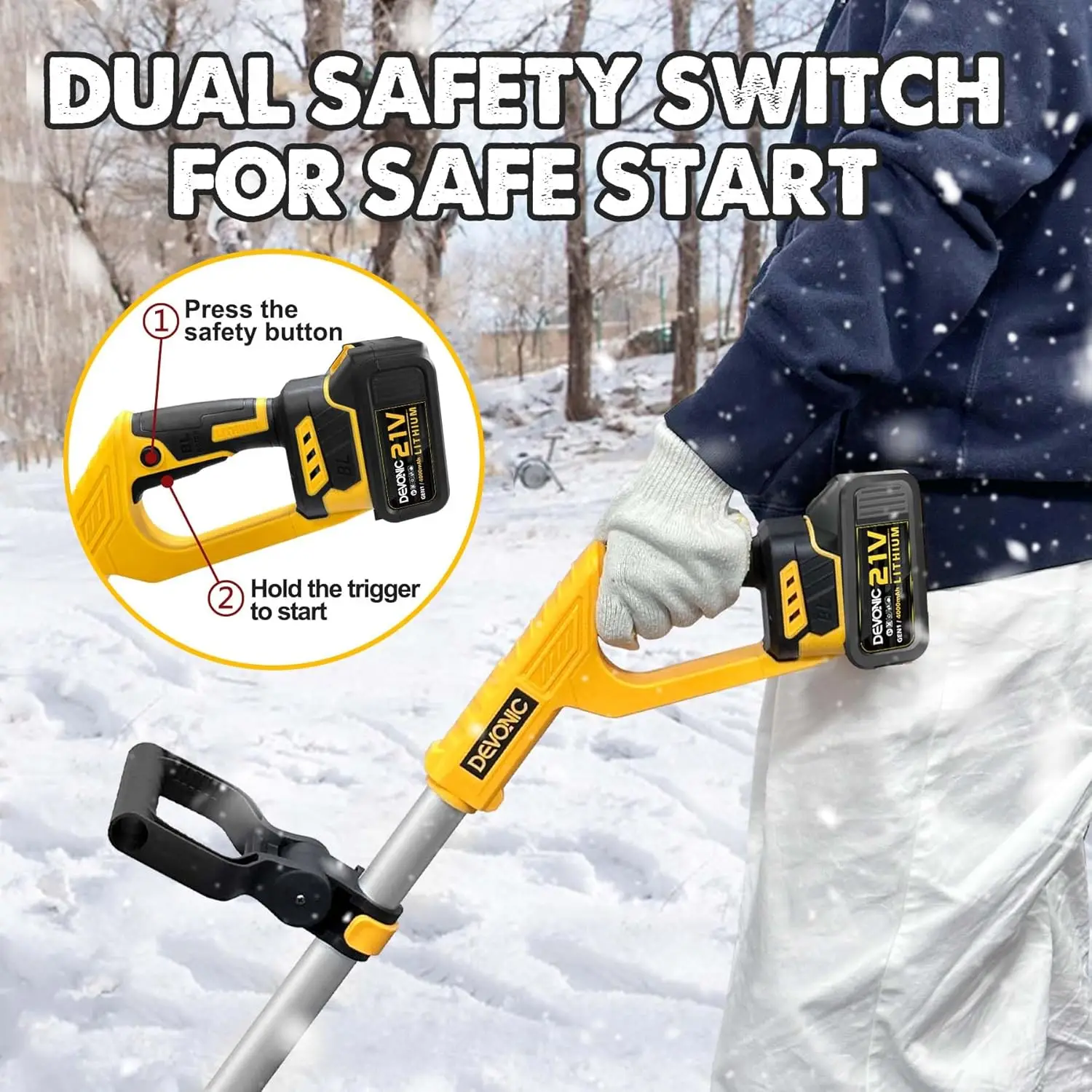 Cordless Snow Shovel,21 Volt 13 Inch 4-Ah Snow Thrower,Snow Blower with Adjustable Front Handle&Telescopic Pole