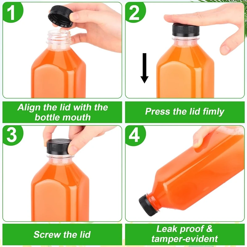 20 Pack] Empty Clear Plastic Juice Bottles with Tamper Evident