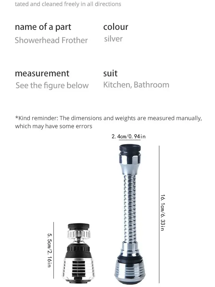 Description Picture 4 of item360 Degree Faucet Anti Splash Head Kitchen Water Saver Universal Rotating Bubbler Filter Nozzle Booster Nozzle Kitchen Tools