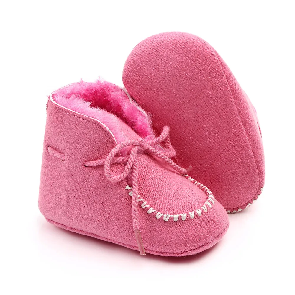 0-18M Infant Newborn Baby Girl Winter Snow Boot Solid Color Fleece Lining Thick Suede Boot with Nonslip Rubber Sole Fur Booties baby shoes baby boots winter snow boots