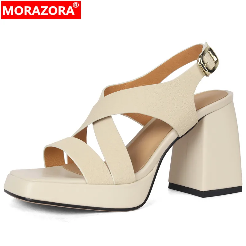

MORAZORA 2024 New Top Quality Ladies Summer Shoes Buckle Genuine Leather Sandals Woman Thick High Heels Platform Sandals