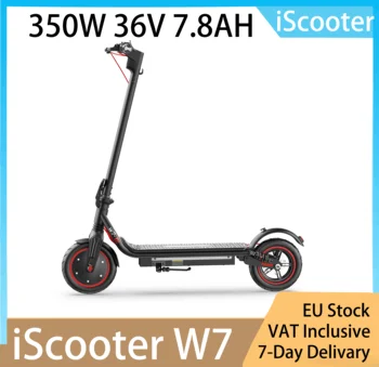iScooter W7 Monopattino Elettrico Pieghevole: Motore 350W, 36V 7.8Ah, 35KM/H e Autonomia 30km, Doppia Sospensione, Supporto APP, Nero