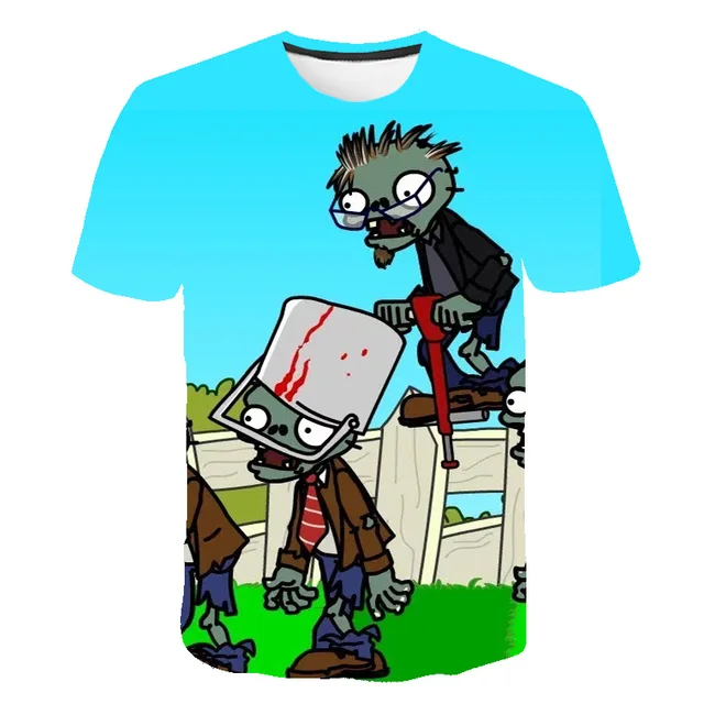 Boys Girls 3D Short Sleeve T-Shirt Plant Zombie Print T-Shirt Girls Cartoon T-Shirt 3-14 Years Old Anime T-Shirt TX-S504